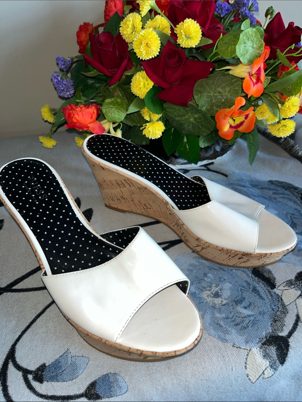 White Cork Wedge Slide Sandals - Women's Open Toe